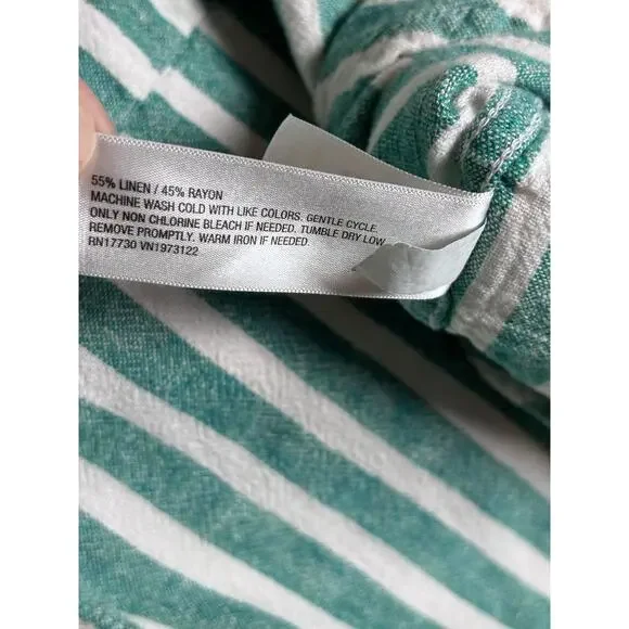 Universal Thread XXL Linen Blend Striped Button Down Shirt Green White Relaxed - Picture 8 of 10